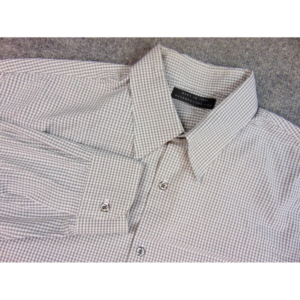 Metropolitan View Button Down Shirt Mens XL‎ Gray Gingham Check Cotton Italy